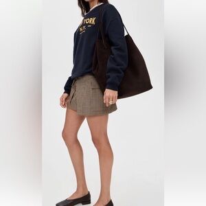 Suede Soft Grain Shopper Dark Brown Tote Bag NWT Large